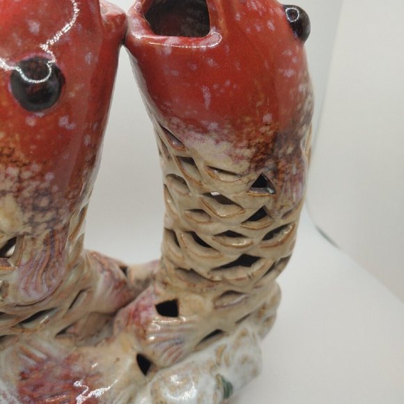 Chinese Carp 10" Ceramic Statue fish Gulp Colorful ocean art Sancai JALI Style - Picture 7 of 10